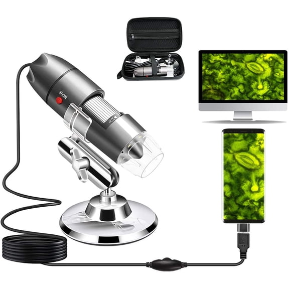 USB Microscope Camera with Stand & Carrying Case, Digital Compatible Android Windows Linux Mac, Portable Magnifier for Kids Students Adults(Not iPhone/iPad)