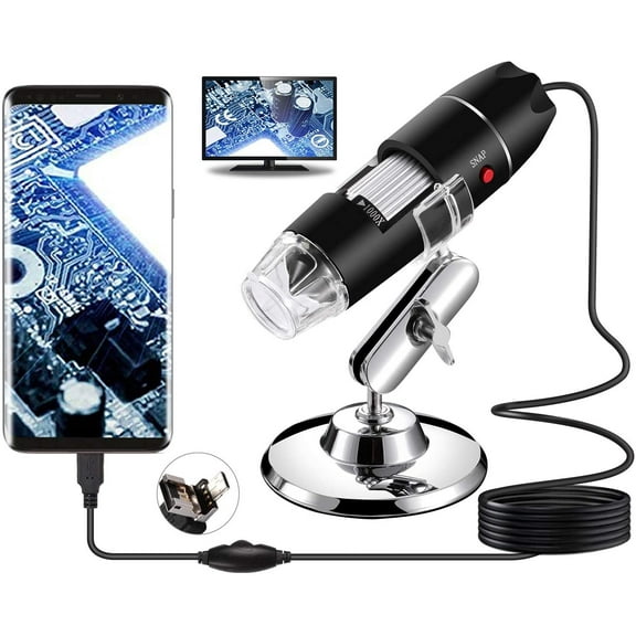 USB Microscope for Android/PC, 40-1000X Magnification Digital Camera Endoscope with 8 Adjustable LED Lights (Not Compatible iPhone/iPad)
