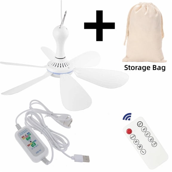 USB Mini Ceiling Fan 6 Blades, 4 Speed Quiet Portable Hanging Fan With Timer For Camping Tent, Dorm, Bunk Bed, Travel