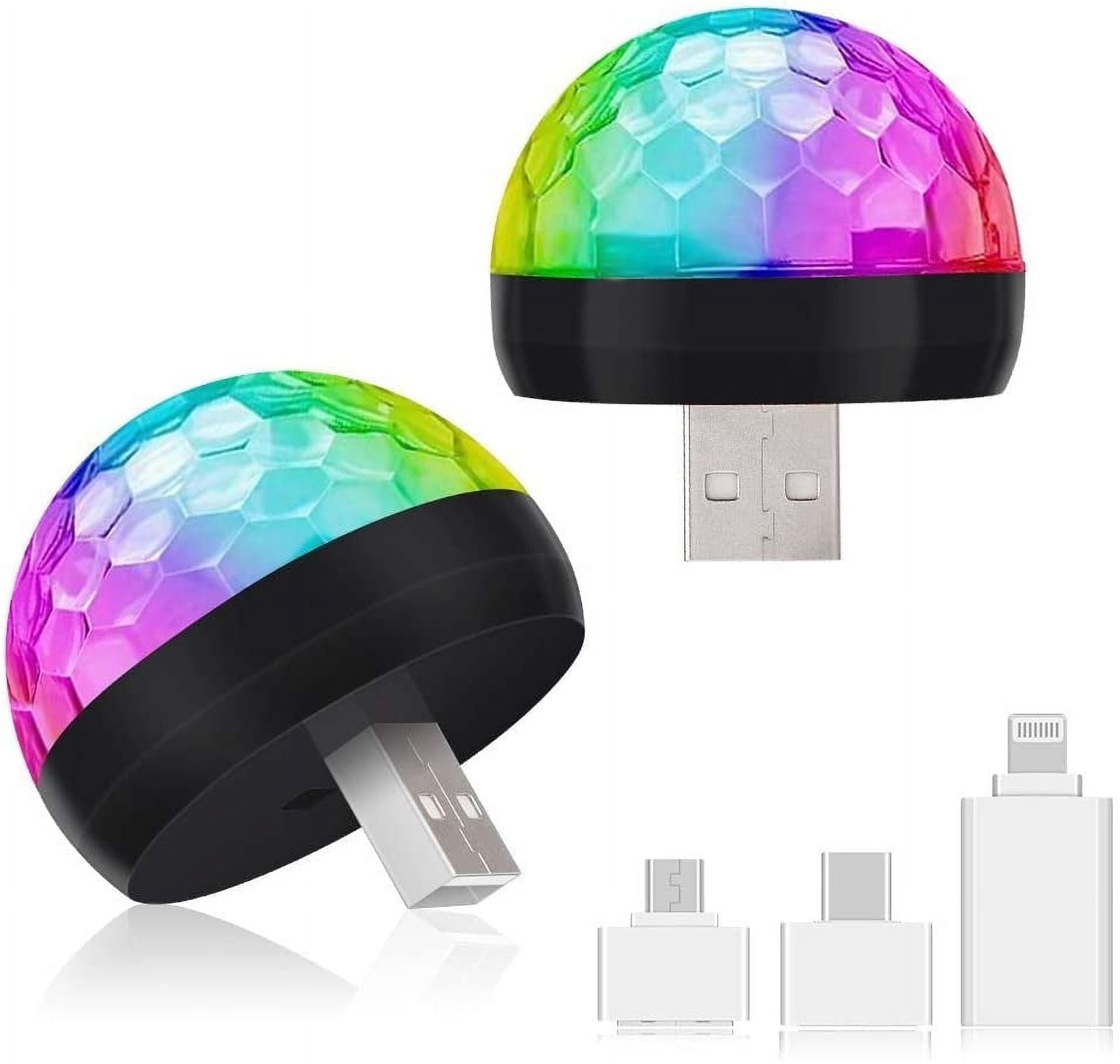 USB Mini Disco Lights, Party Lights Magic Disco Ball Light, Sound Activated  Colorful Strobe LED Lights with 3 Plugs for KTV DJ Stage Atmosphere  Christmas Party Interior Lights (Black 2 Pack) 