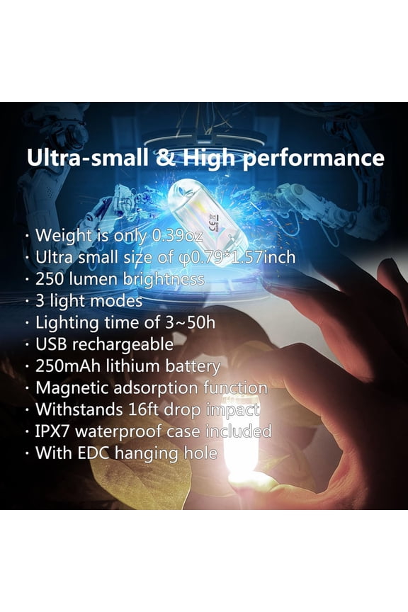 USB Mini LED Lantern, 2 Pack Waterproof EDC Keychain LED Flashlight for Camping, Type-C Rechargeable Battery Small Stick Lamp Puck Dog Collar Torch Light (White Luminous+Red)