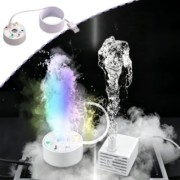 USB Mist Maker Fogger Water Atomizer Colorful LED Fog Machine Indoor Outdoor Garden Halloween Party Decoration Water Feature Effect Mist Generator Atmospheric Props Display Set