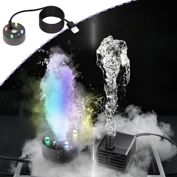 USB Mist Maker Fogger Water Atomizer Colorful LED Fog Machine Indoor Outdoor Garden Halloween Party Decoration Water Feature Effect Mist Generator Atmospheric Props Display Set
