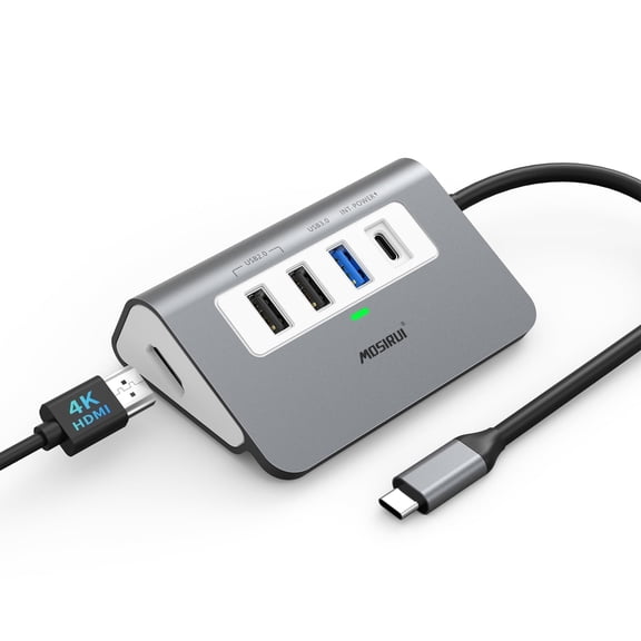 5-in-1 USB C Hub for Laptop, Multiport Adapter with 4K HDMI, 100W PD Charging, USB 3.0 5Gbps Data Transfer and Dual USB 2.0 Ports, 32° Ergonomic Aluminum Design for MacBook and iPad Pro