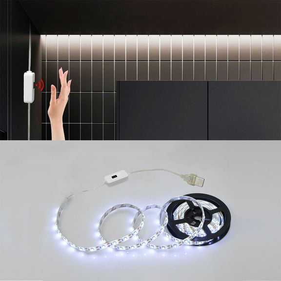 USB Motion Sensor LED Light Strip for Under Cabinet, Closet, and Stairs - 4 Meter White ABS with Hand Wave Switch