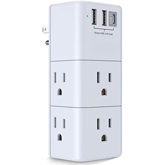USB Multi Plug Outlet Extender - Surge Protector with Rotating Plug, 6 AC Plug Extender with 3 USB Ports, 3-Sided Swivel Power Strip Best Ideal Stocking Stuffers for Adults