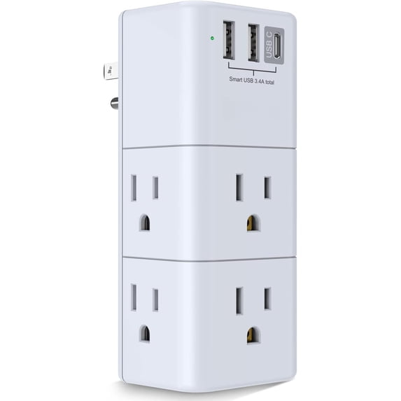 USB Multi Plug Outlet Extender - Surge Protector with Rotating Plug, 6 ...