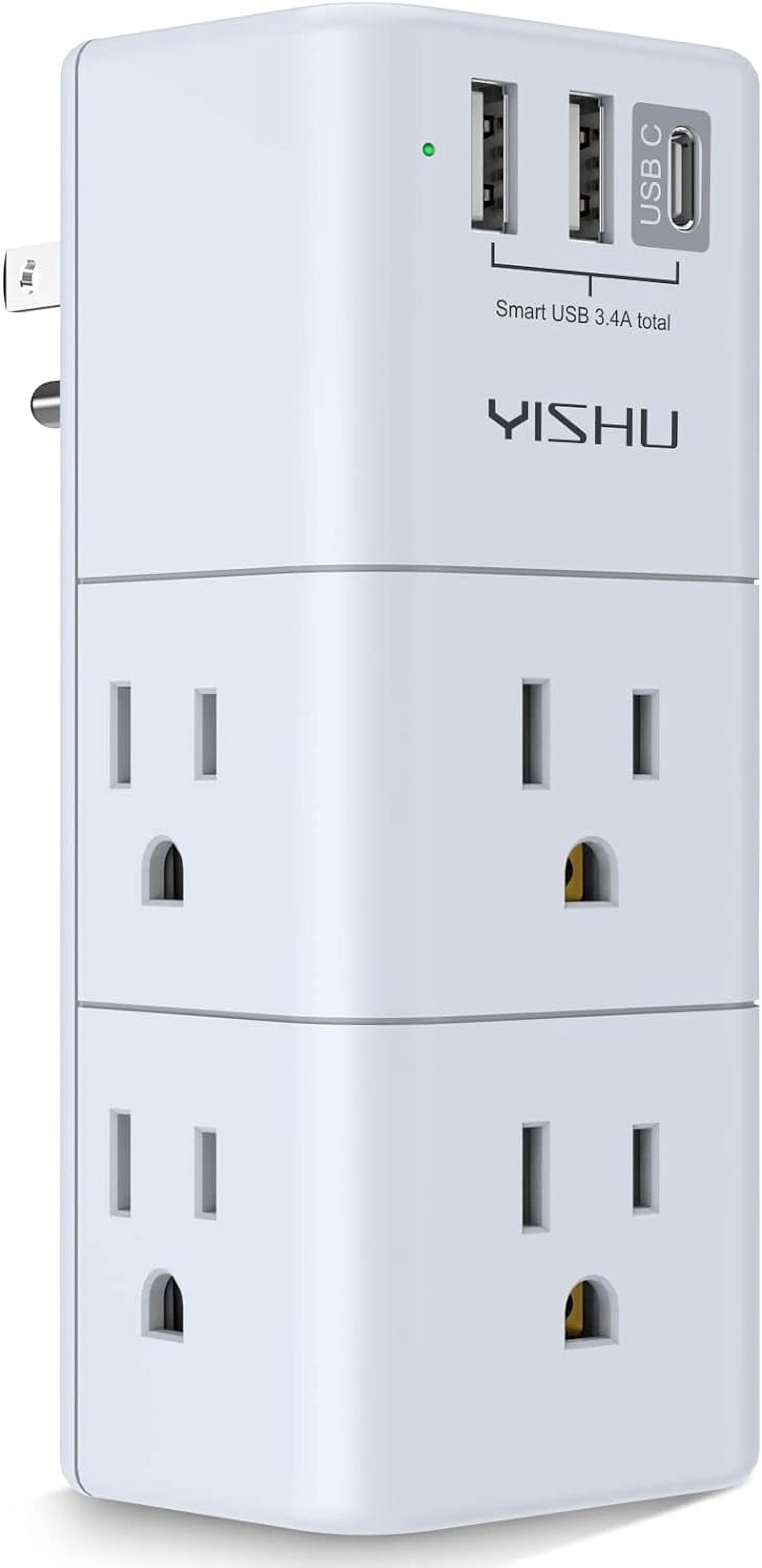 USB Multi Plug Outlet Extender - YISHU Surge Protector with Rotating ...