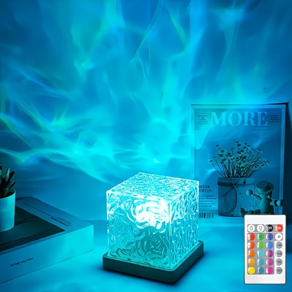 [USB Night Light] 16 Color USB Night Light - Touch/Remote Control, Automatic Rotation, Water Ripple Light, Flame Light, Romantic Gift, Starry Sky Projection Light, Party Decoration