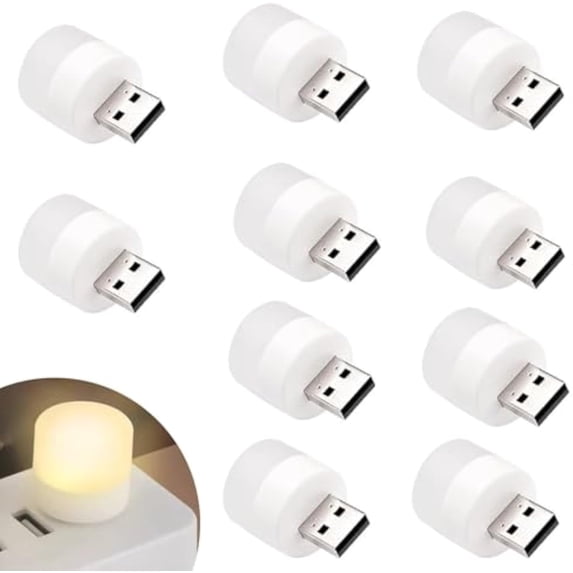 USB Night Light Mini LED Light Bulb Set, Portable USB Lights for Bedroom, Bathroom, Hallway, Travel Car, Plug in Small LED Lights for Room(10pcs Warm Light)