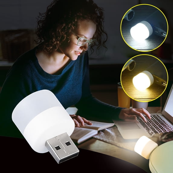 USB Night Light Plug & Play | Compact Flexible LED Lamp for Bedroom, Power Bank, Car | Warm & White Light 3000K 6500K | Eye Protection, 2W 5V, Portable Design