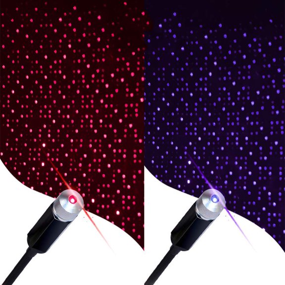 USB Night Light Set, Adjustable Romantic Star Projector Lights, Portable Auto Decorations Lamp for Bedroom, Car, Party, Ceiling and More- Plug and Play (Purple+Blue)