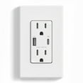 thumbnail image 1 of Hyper Tough 15A/30W Dual USB Types A & C Fast Charging Wall Outlet, Tamper Resistant , Wall Plate Included, White, 1 of 8