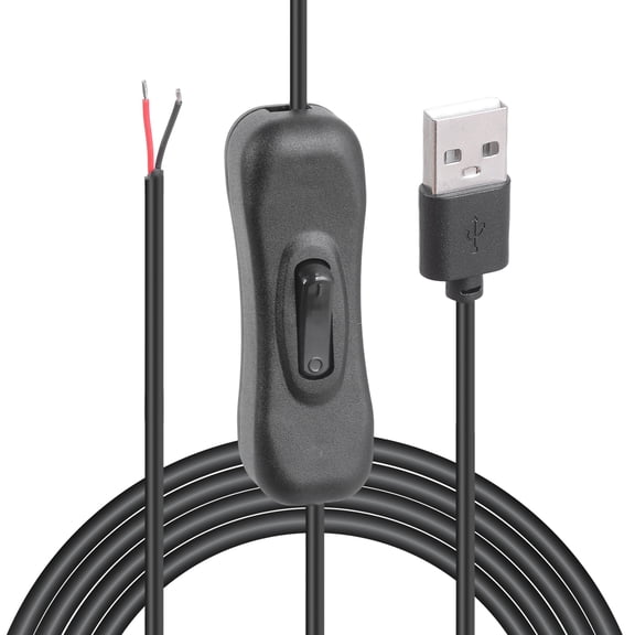 USB Open End Cable with Switches 2 Cores Male Charging Cable for Cooling Fan Repair Connection Speakers LED Light