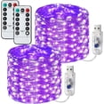 thumbnail image 1 of USB Operated Copper Fairy Lights, 2 Pack 16Ft 50 LED Outdoor Fairy String Lights with Remote & Timer, 8 Modes Silver Wire Twinkle Lights for  Bedroom, Dorm, Patio, Christmas, Party, Indoor (Purple), 1 of 8