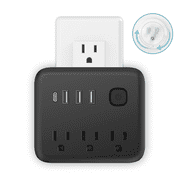 Outlet Extender Surge Protector - Multi Plug Outlet with Rotating Plug, 3-Sided Swivel Power Strip with 3 AC Spaced Outlet Splitter and 3 USB Ports (1 USB C) for Travel, Home, Office,ETL（Black）
