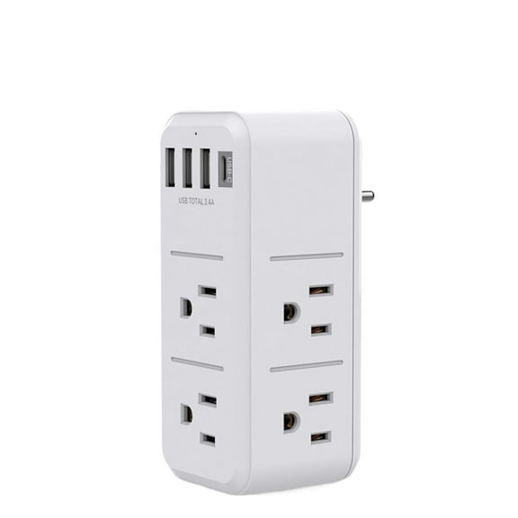 BEISHINK Wall Socket, Surge Protector Extender, with 4 USB Ports (USB C), 3 Sides, 1800J, 125V, 15A, 1875W, Suitable for School, Family Travel, White