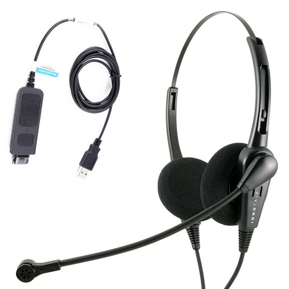 USB PC Computer Binaural Headset with Plug N Play USB Adapter for MS Lync, Skype, Cisco Jabber, Avaya One-x Agent for Call Centers