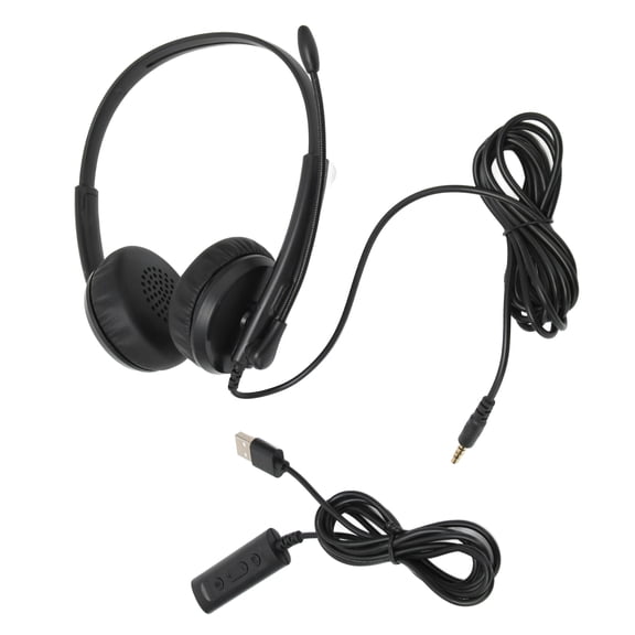 USB PC Headset with Noise Cancelling Microphone, 3.5mm Computer Headphones for Call Center, Skype, Webinar, and Home Office Use