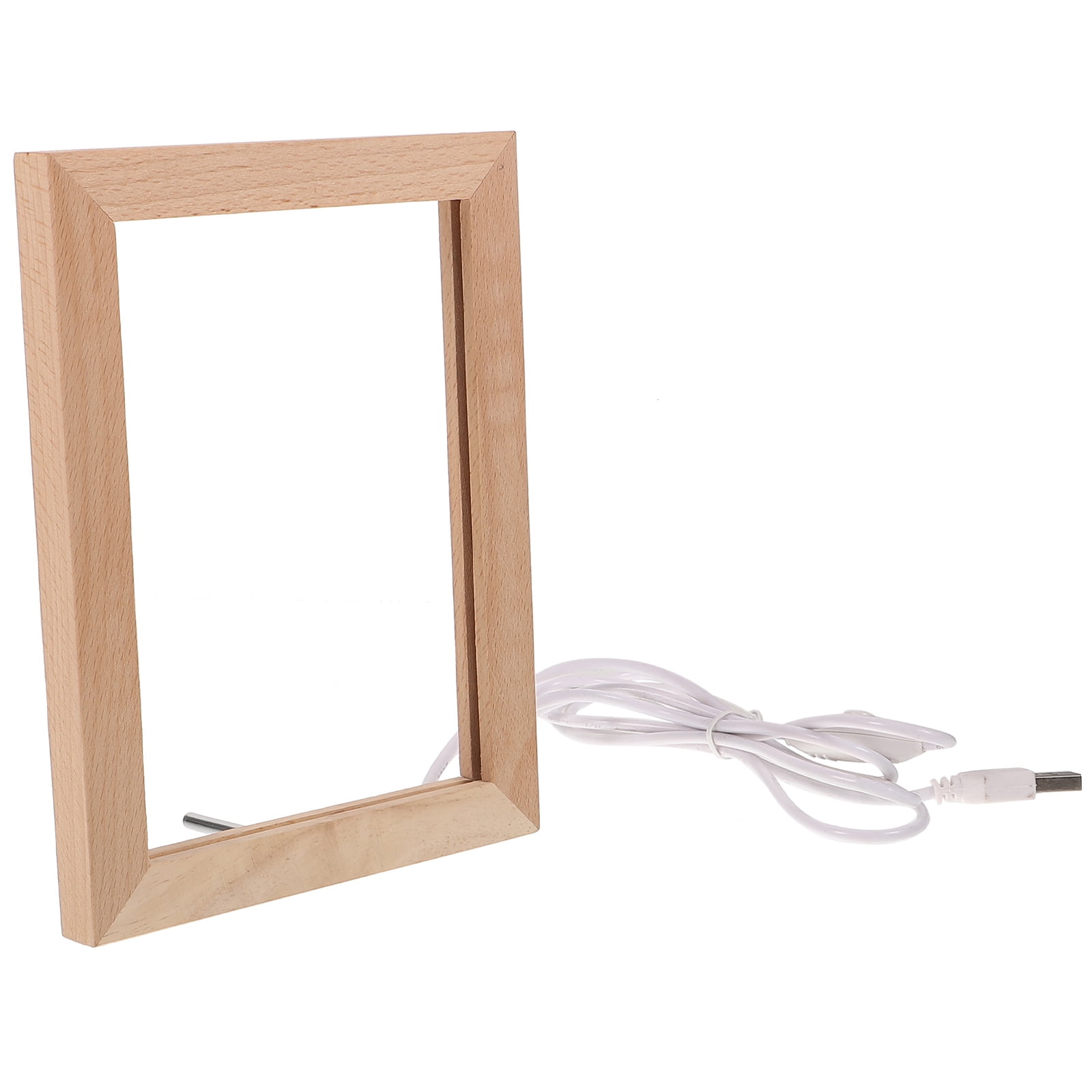 USB Picture Frame Photo with LED Lights Vintage Decor Small Table Lamp Blank Board Wood Frames