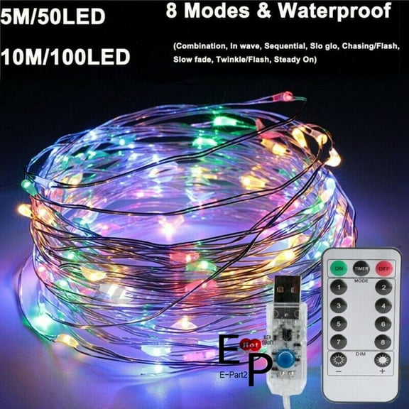 USB Plug Twinkle LED String Fairy Lights Silver Wire With Remote 50 100 200 LED