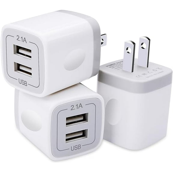 USB Plug, USB Wall Charger 3 Pack, Dual Port Electrical Plug Wall Outlet Charger Cube 5V 2.1A Charging Block Compatible iPhone 16 15 14 13 12 11 X,Samsung S25 S24 S23 S20 S10 S9 Note20,LG,Moto