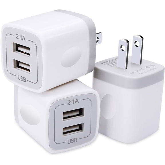 USB Plug, Wall Charger 3 Pack, Dual Port Electrical Plug Outlet Cube 5V 2.1A Charging Block Compatible iPhone 16 15 14 13 12 11 X, S25 S24 S23 S20 S10 S9 Note20,,Moto