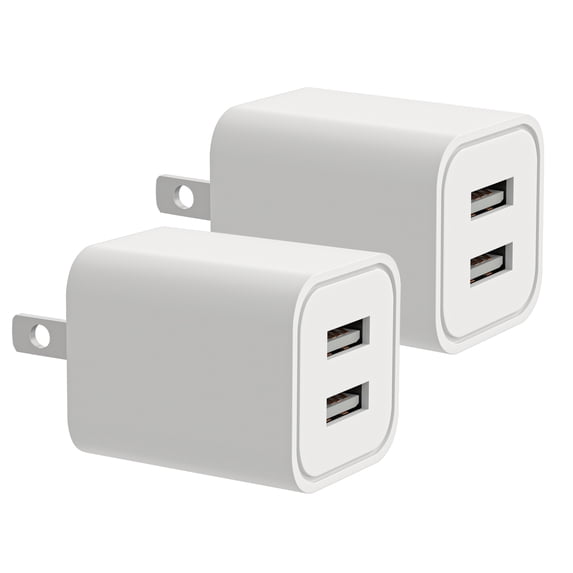 USB Plug in Wall Charger, Charging 2.4A Universal Dual Adapter 2-Port USB Portable Travel Adapter Power Charger for Nexus, Bluetooth Speaker Headset (2-Pack) (White)