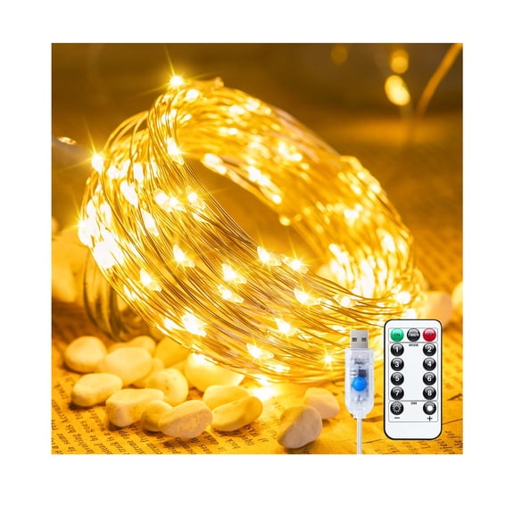 USB Plug-in String Lights with Remote, 33 ft 100 LED Timer Lights, Waterproof 8 Modes, for Bedroom, Indoor Wreath, DIY Decor, Party, Wedding, Holiday, Christmas, Ramadan, Home Ambiance
