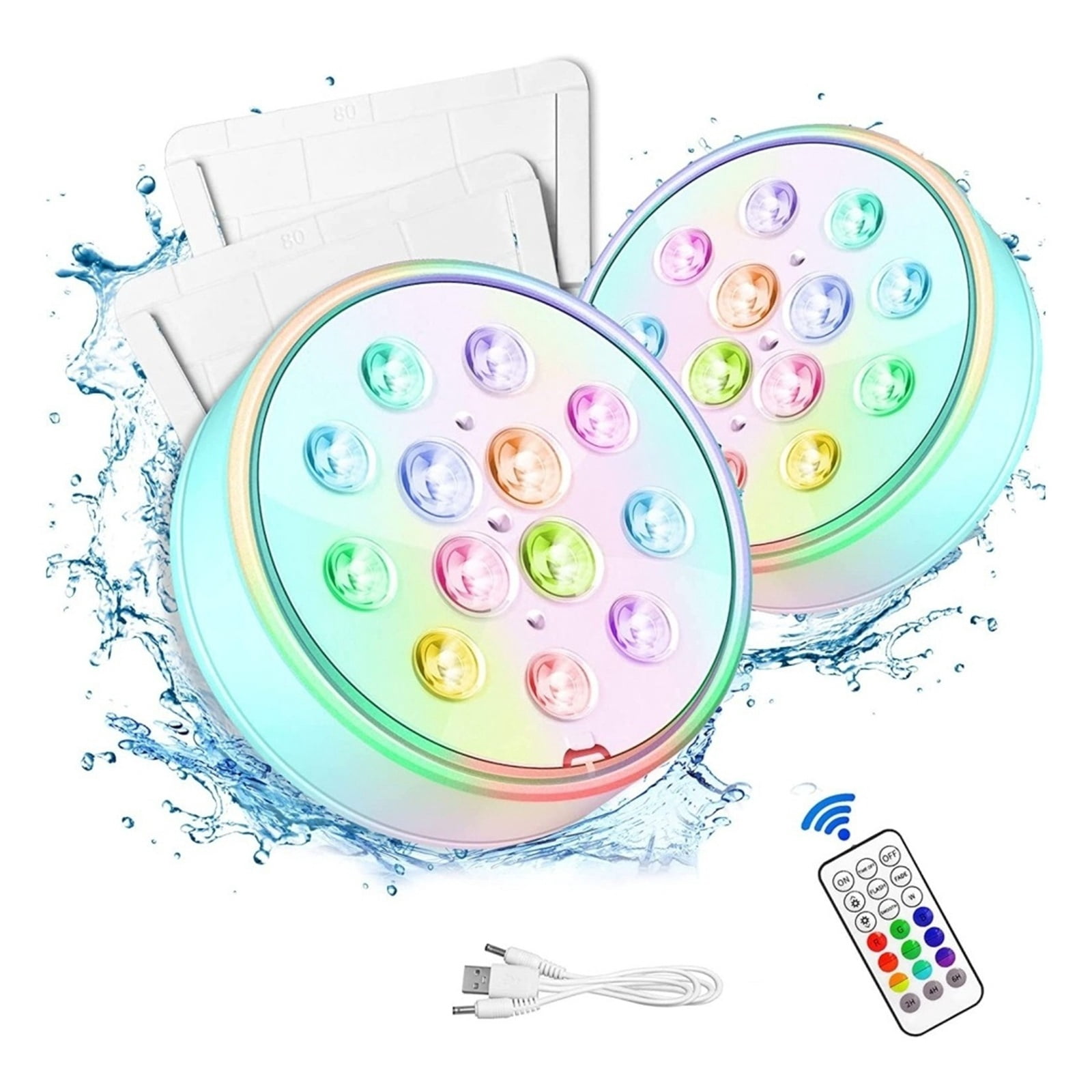 USB Pool Lights Rechargeable Submersible LED Lights with Remote IP68 ...