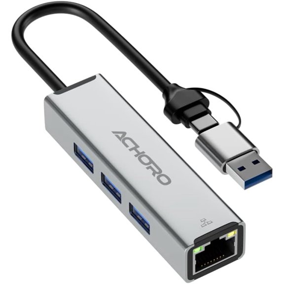 USB Port Expender with LAN - Built in USB A & USB C to USB Port Ethernet Port Adapter - Multiple USB Port for PC, Mac - Aluminium Alloy Extra 3 USB Ports with RJ45 USB Hub (LAN & USB Ports)