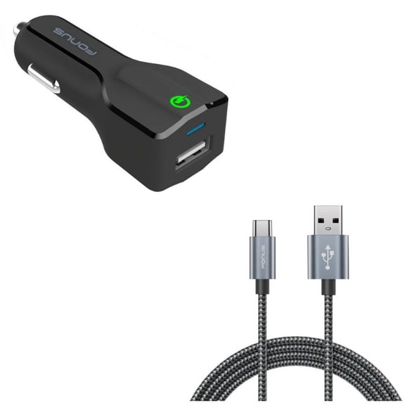 USB Port Fast 18W Car Charger w Charger Cord Type-C 6ft USB Cable N4K for Samsung Galaxy A9 A50 A20 A10e - Sonim XP8 XP3 - Sony Xperia XZs XZ3 XZ1 XA1 L1 - Xiaomi Mi Mix 2 9