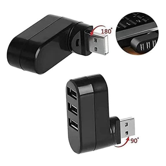 USB Port Splitter, 3 Port USB 2.0 Expander Splitter [90°/180° Degree Rotatable] for Laptop, PC, MAC, Mac Book, Tablet, Console, Printer, Camera - Black