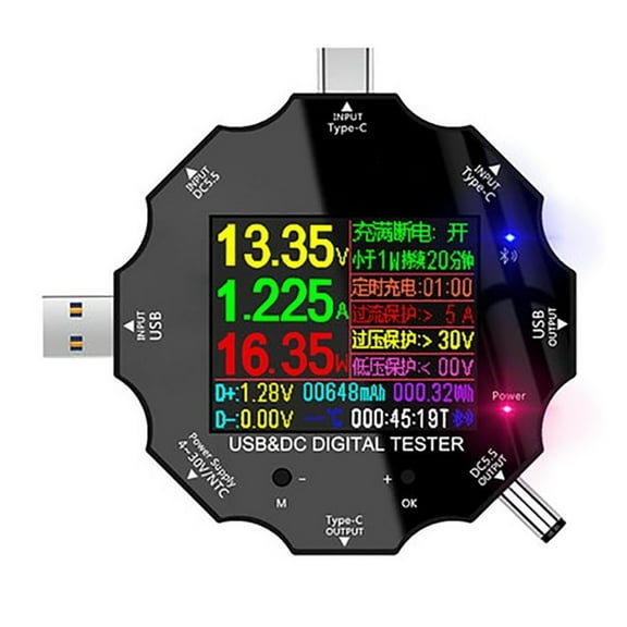 USB Power Meter Tester, -compatible USB Tester DC5.5 USB3.0 Type-C Current Voltage Monitor,LCD Display Multimeter ,Easy to Operate
