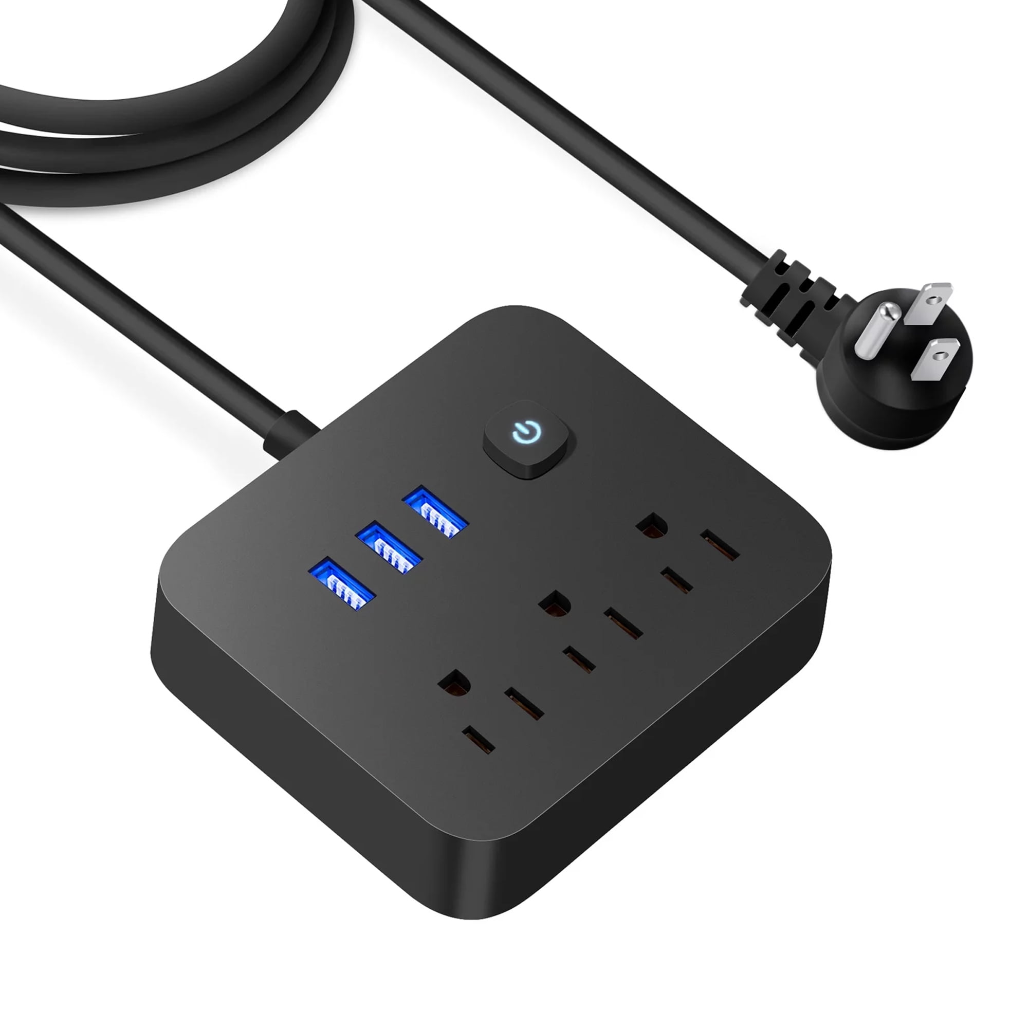 USB Power Strip, Flat Plug Power Strip with 3 AC Outlets, 3 USB Charger ...