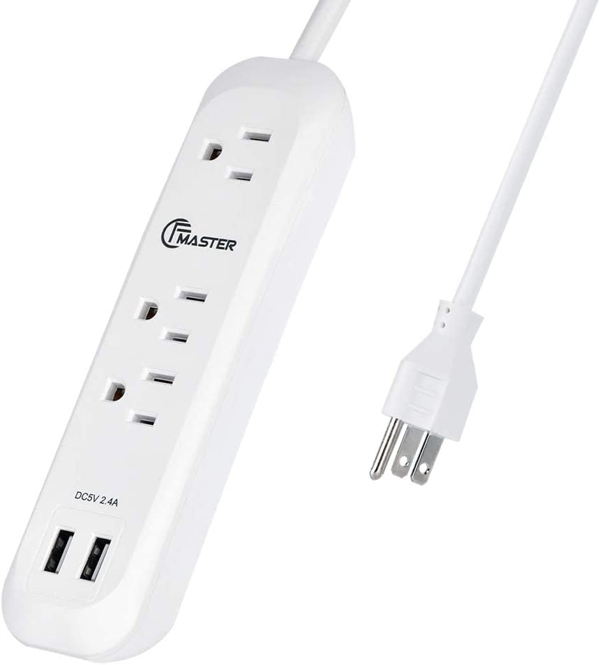 USB Power Strip Surge Protector Long Extension Cord 6 feet, 3 Outlets