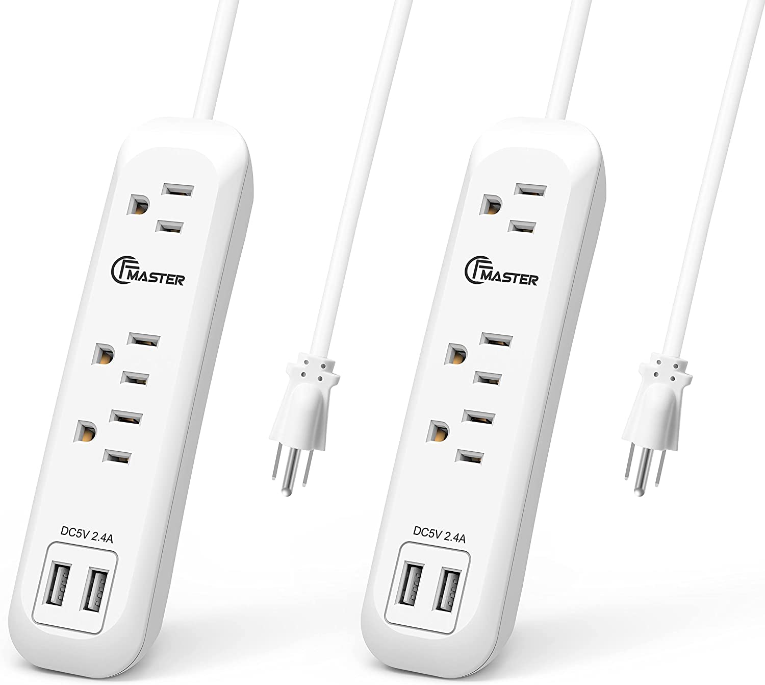 USB Power Strip Surge Protector Long Extension Cord 6 feet, 3 Outlets