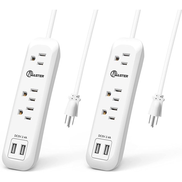 USB Power Strip Surge Protector Long Extension Cord 6 feet, 3 Outlets