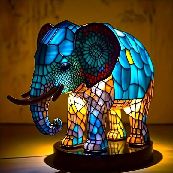USB-Powered Bohemian 3D Elephant Night Light - Low-Voltage (USB-Powered Table Lamp, Resin Animal Lamp with Warm Glow Bedside for Room,, Christmas Gift, Boho for s