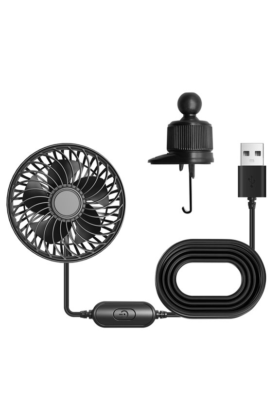 USB Powered Car Cooling Fan with Vent Clip 3 Speeds Quiet Brushless Motor 360 Rotatable for Sedan SUV RV Pickup Truck Van