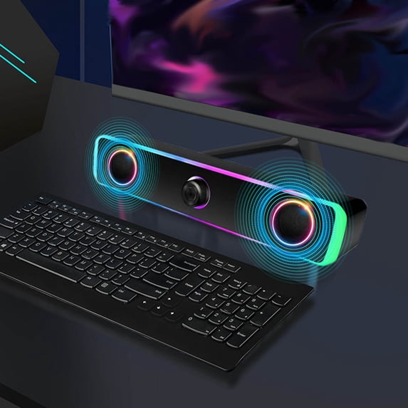 USB Powered Computer Speakers with RGB Lights, Stereo Desktop Speakers for PC and Laptop, Plug and Play with Easy Volume Control