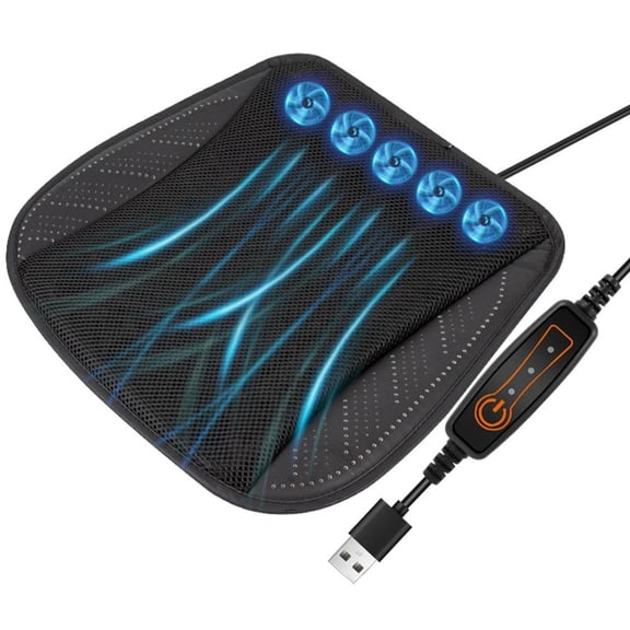 USB Powered Cooling Seat Cushion with 5 Fans, 3 Speed Settings, 17.7x17.7 Inch