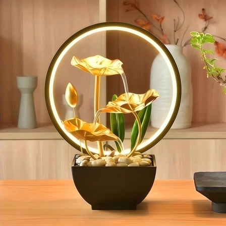 LUMIARTISAN Desktop Fountain Lotus Style - LED Light, Humidifier, Tabletop Waterfall - 1pc