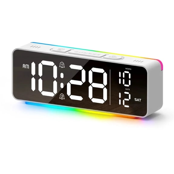 USB Powered Digital Alarm Clock with 11 Colors Mood Light Date Week 2 Alarm 12/24H Night Mode Unlimited Snooze Table LED Clock