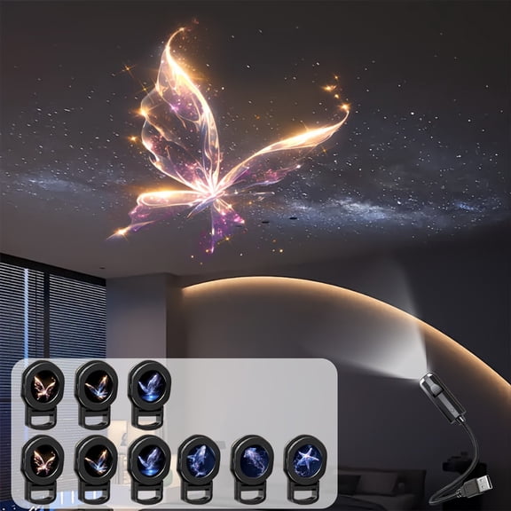 USB Powered Dreamy Projection Lamp, 360° Adjustable High-Definition Ambient Light with Interchangeable Films, Portable Magic Night Light for Bedroom, Travel, Camping, Photo Backdrops