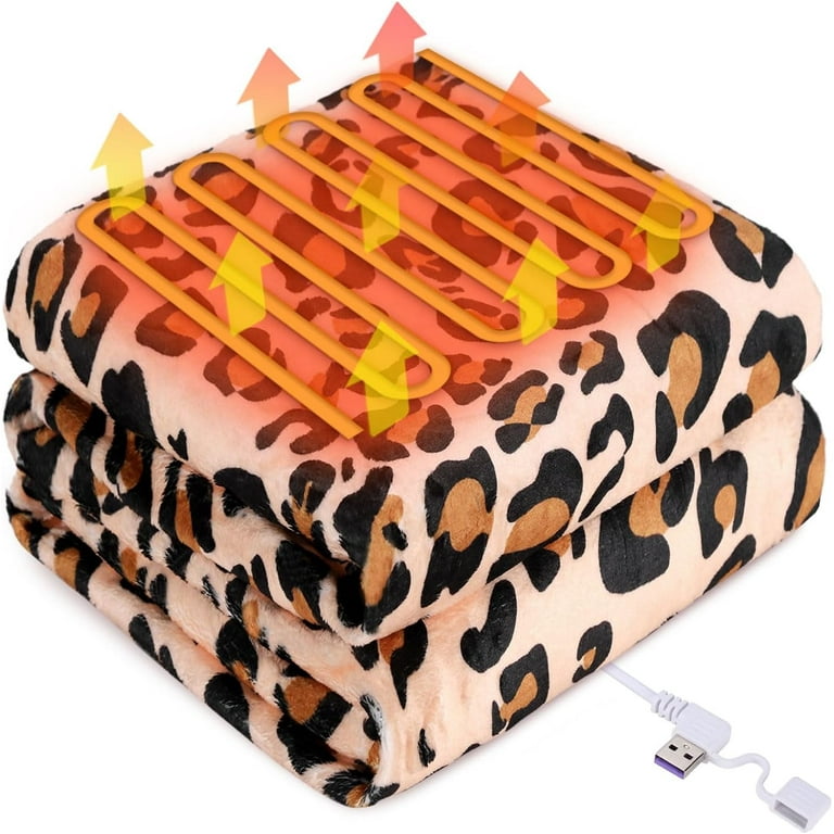 USB Powered Electric Heated Leopard Throw Blanket Portable USB