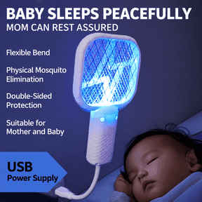 USB Powered Electric Mosquito Swatter with Night Light, Portable Handheld Bug Zapper Racket, 3-Layer Safety Mesh Fly Killer, Indoor Outdoor Insect Swatter for Home Camping, Black