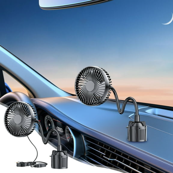 USB Powered Fan for Car, 6" Golf Cart Fan Mounted in Cup Holder 3 Powerful Speed with Adjustable Base & Gooseneck for Travel Car Truck Vehicle Van RV
