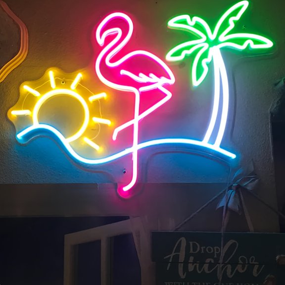 USB-Powered Flamingo & Palm Tree LED Sign - Adjustable Summer Wall Art | Vibrant Beach/Poolside Decor for Holidays & Parties