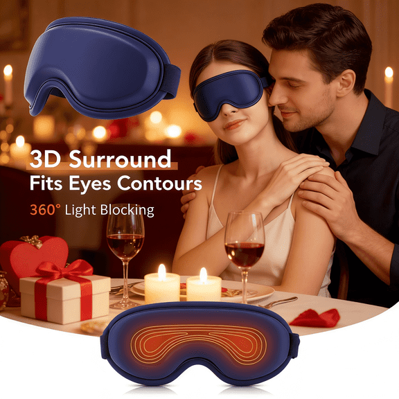 USB-Powered Heated Eye Mask with Massage, Valentine's Eye Care Gift for Her - 5-Heat & 6-Sleep Eye Mask, 15-Min Auto Shut-off, 3D Light Blocking for Eye Strain, Warm Compress Eye Mask for Dry Eyes